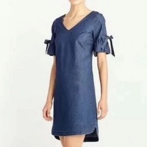 J Crew Denim Chambray Bow Tie Sleeve Dress
